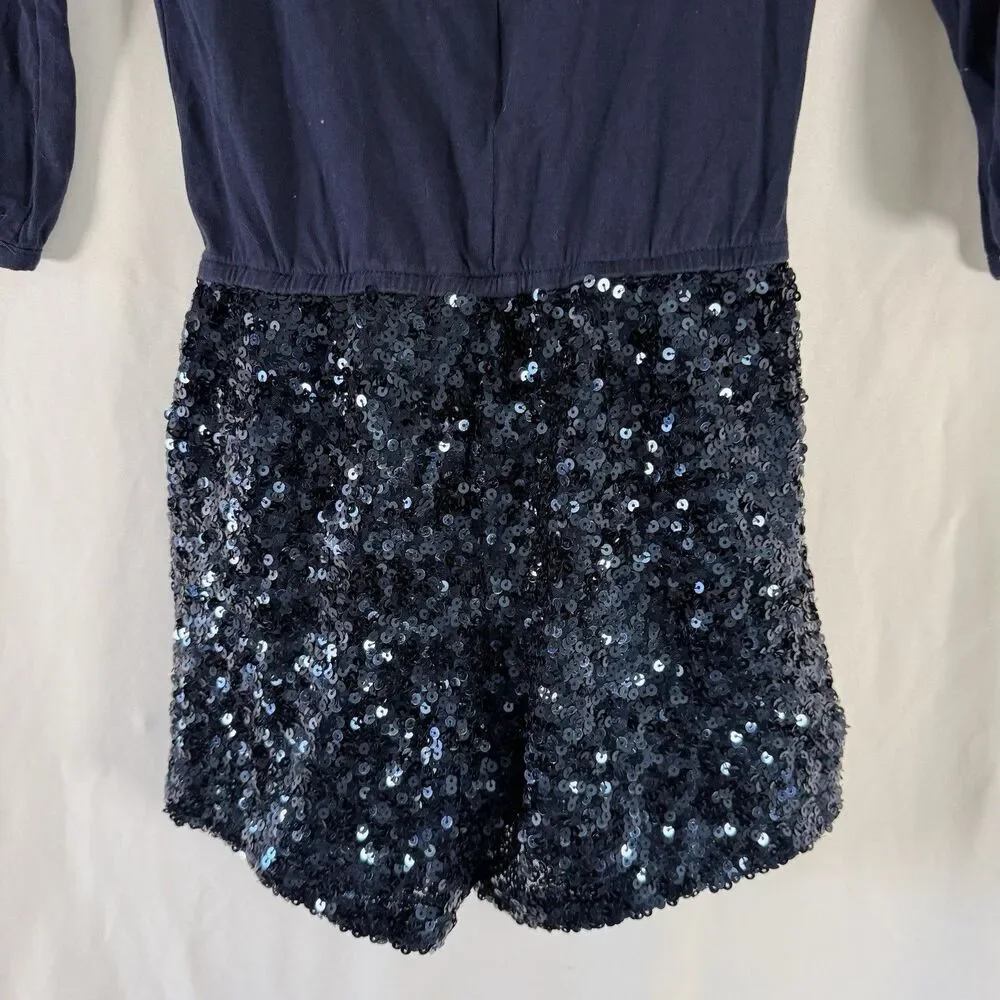 Gap Kids Romper Girls Medium Blue Sequin Long Sleeve Round Neck Zip Back